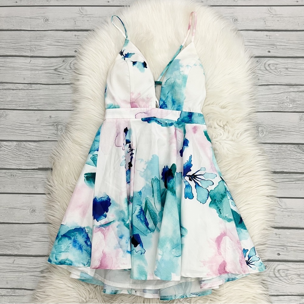 White watercolor mini cocktail dress